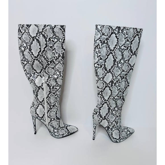 Vici Shoes - Vici Womens Faux Leather Black White Snakeskin Heeled Boots Size 7.5